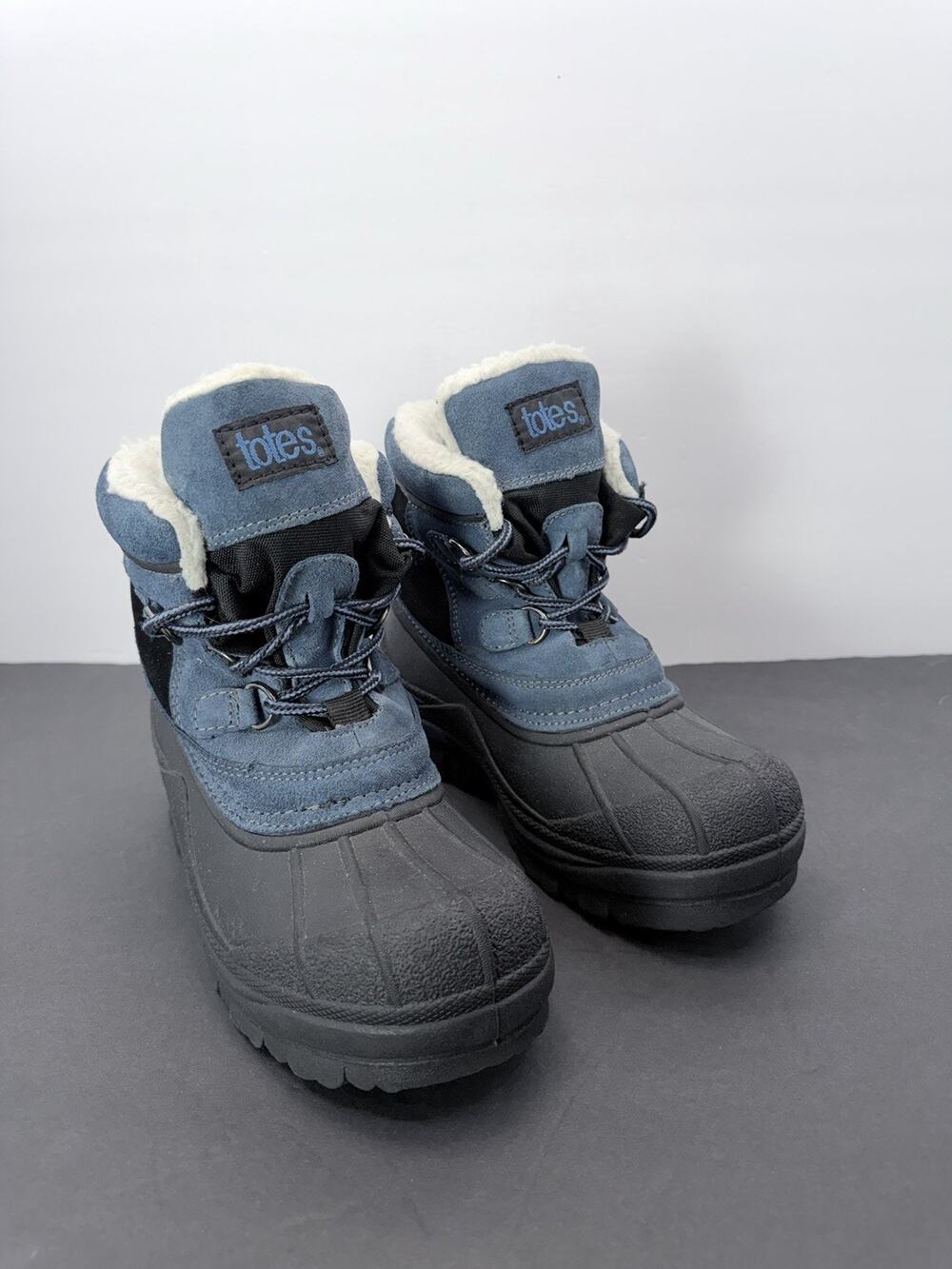Totes Toni Winter Boots Women Size 7M Blue Suede Leather Fleece Lined Waterproof